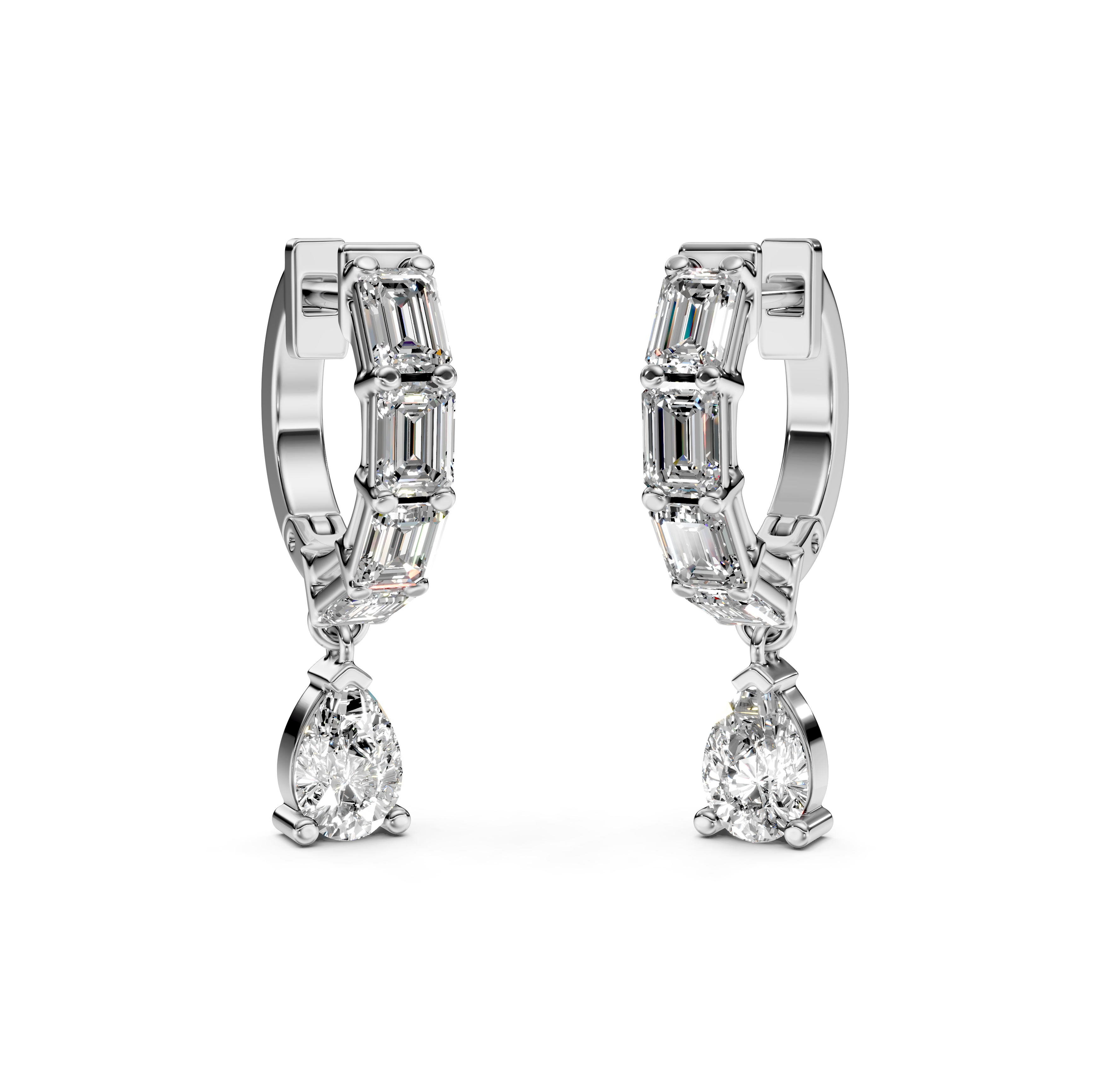 Pear and Emerald-Cut Pavé Drop Diamond Earrings
