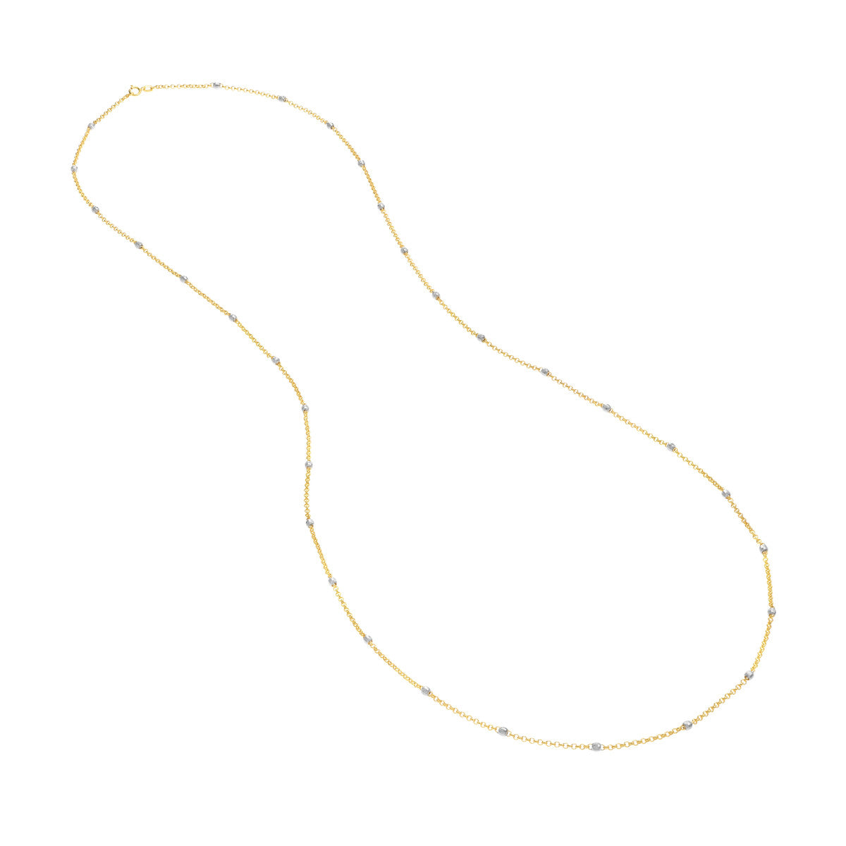 Long & Lovely D/C Bead Station Necklace 14K Gold