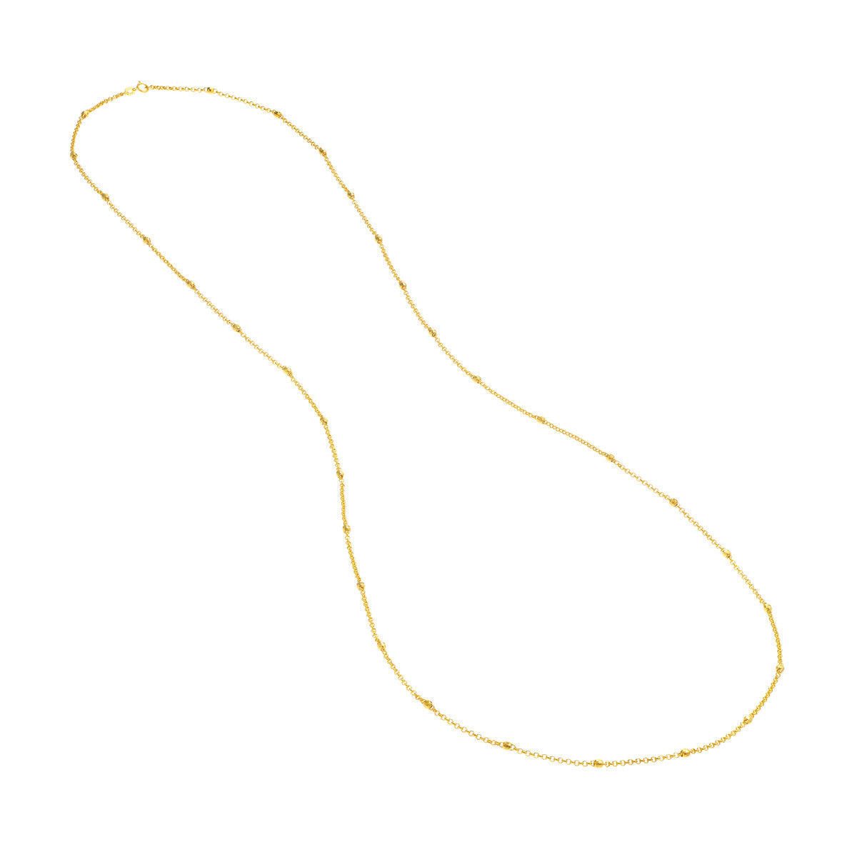 Long & Lovely D/C Bead Station Necklace 14K Gold