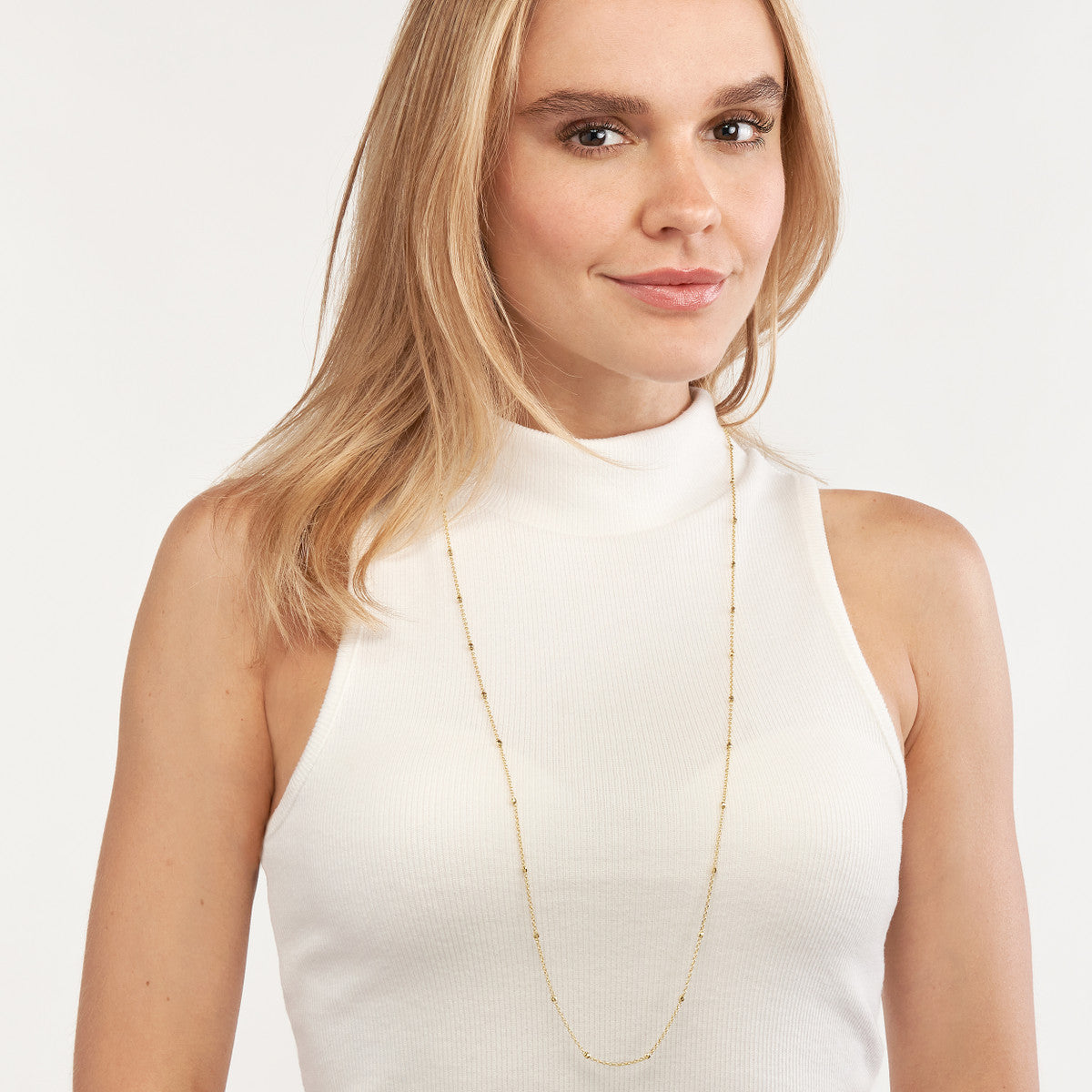 Long & Lovely D/C Bead Station Necklace 14K Gold