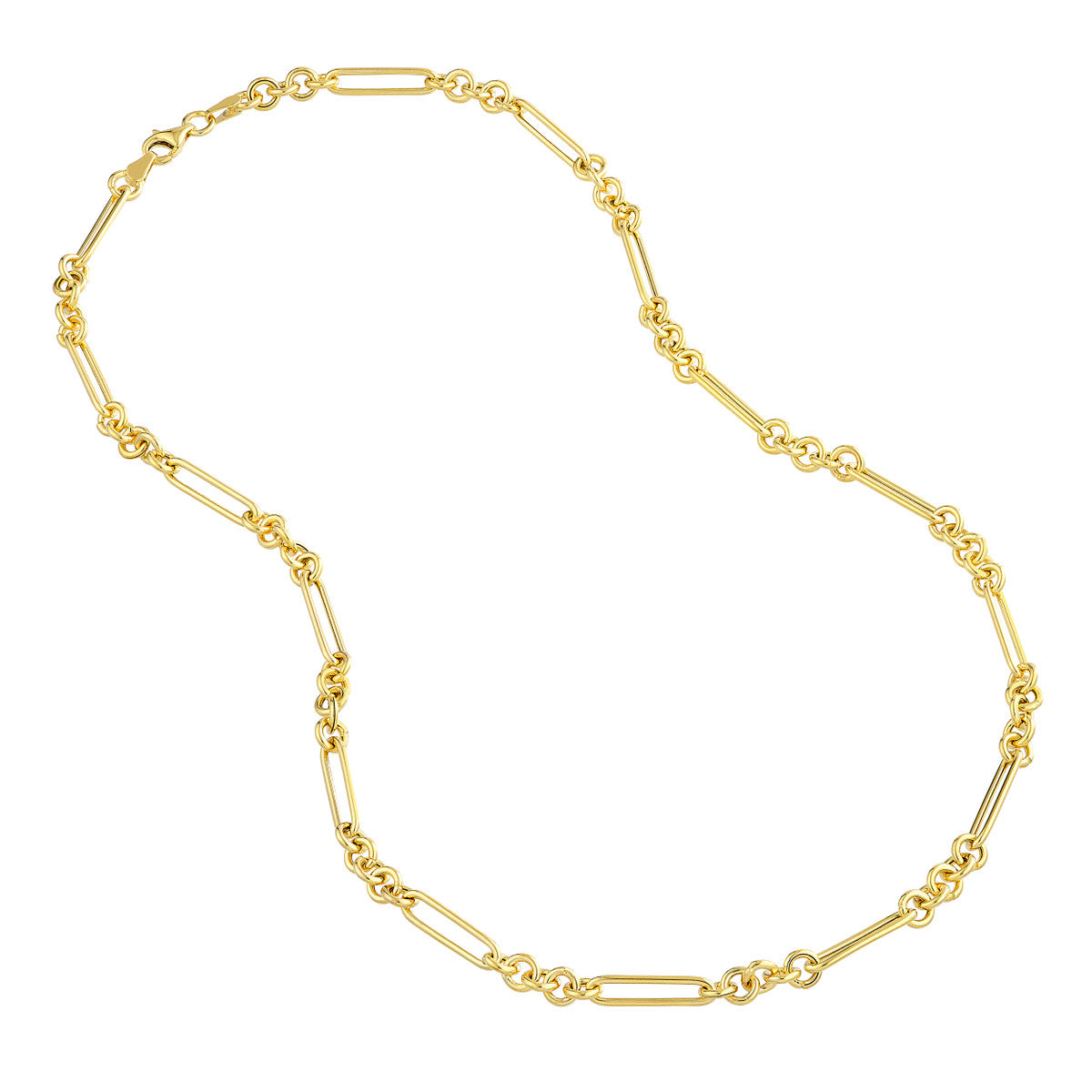 5+1 Round Paper Clip Chain with Pear Lock 14K Yellow Gold