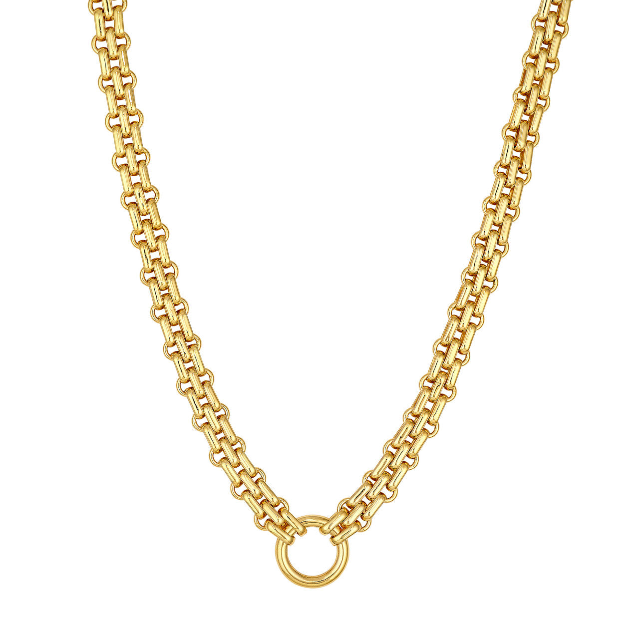Hollow Railroad Link Necklace 14K Yellow Gold