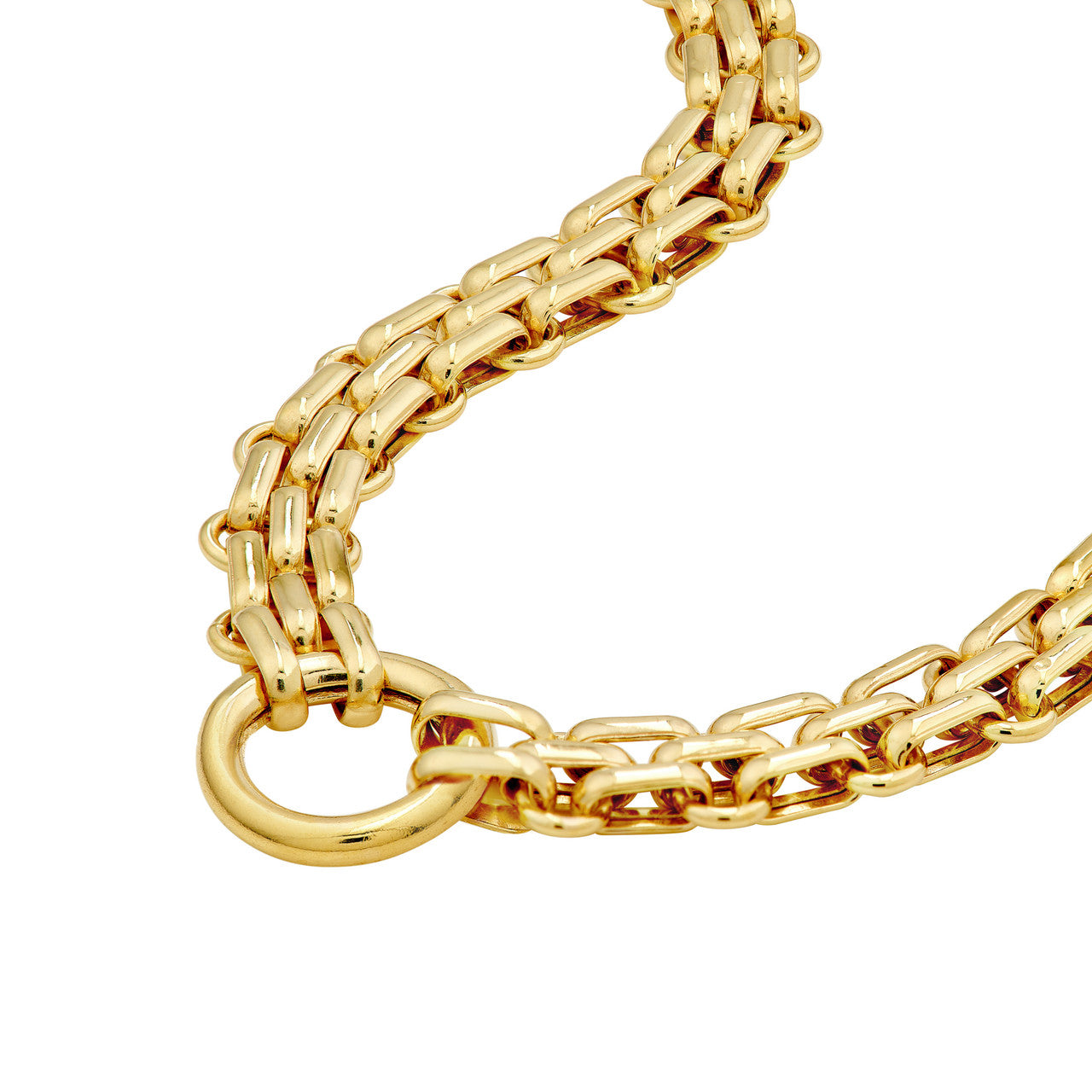 Hollow Railroad Link Necklace 14K Yellow Gold