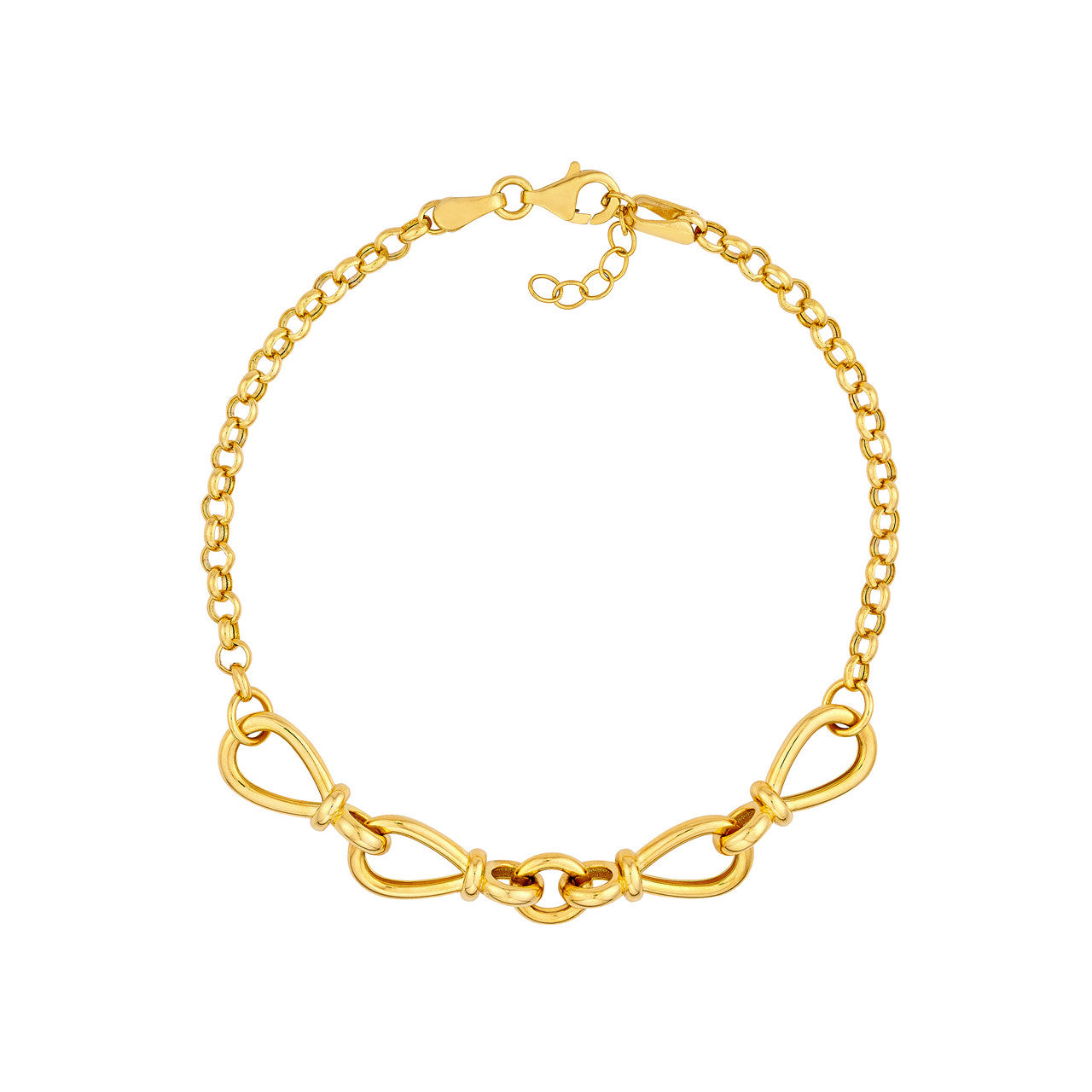 Hollow Teardrop Link Adjustable Bracelet 14K Yellow Gold