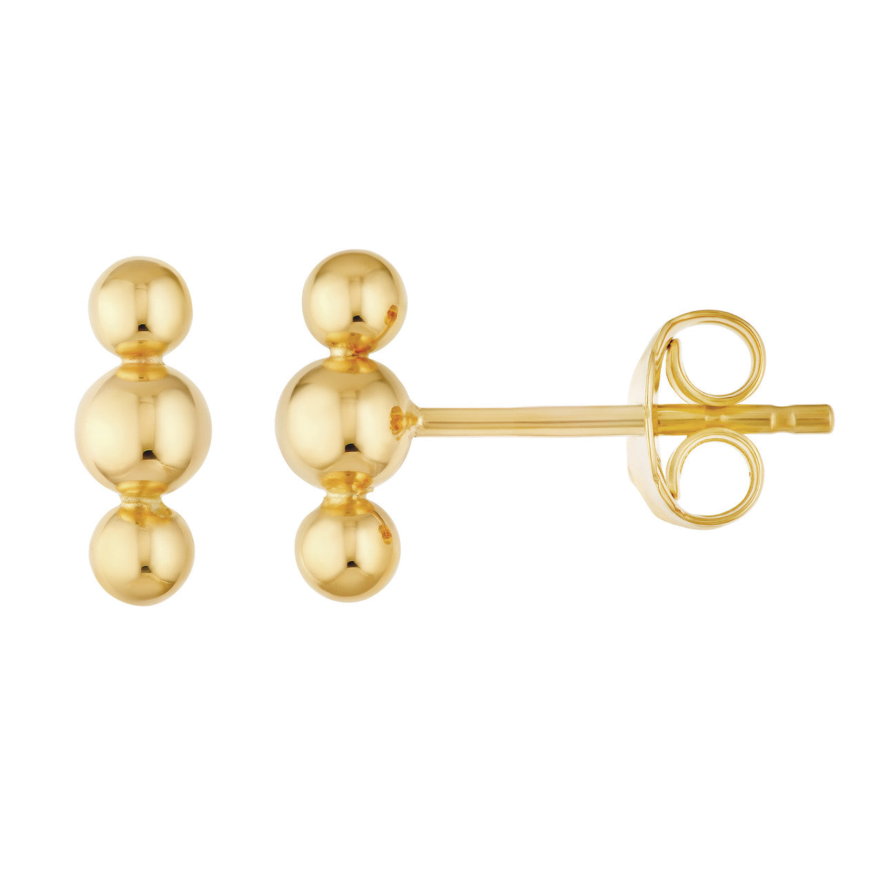 Linear Trio Bead Stud Earrings 14K Yellow Gold