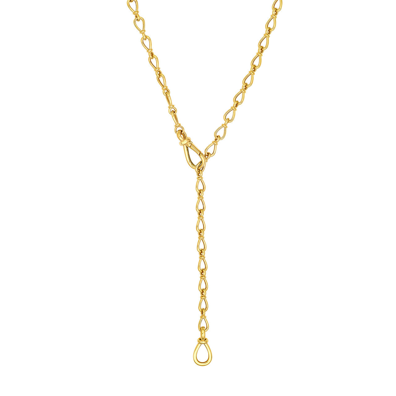 Teardrop Link Lariat Necklace 14K Yellow Gold
