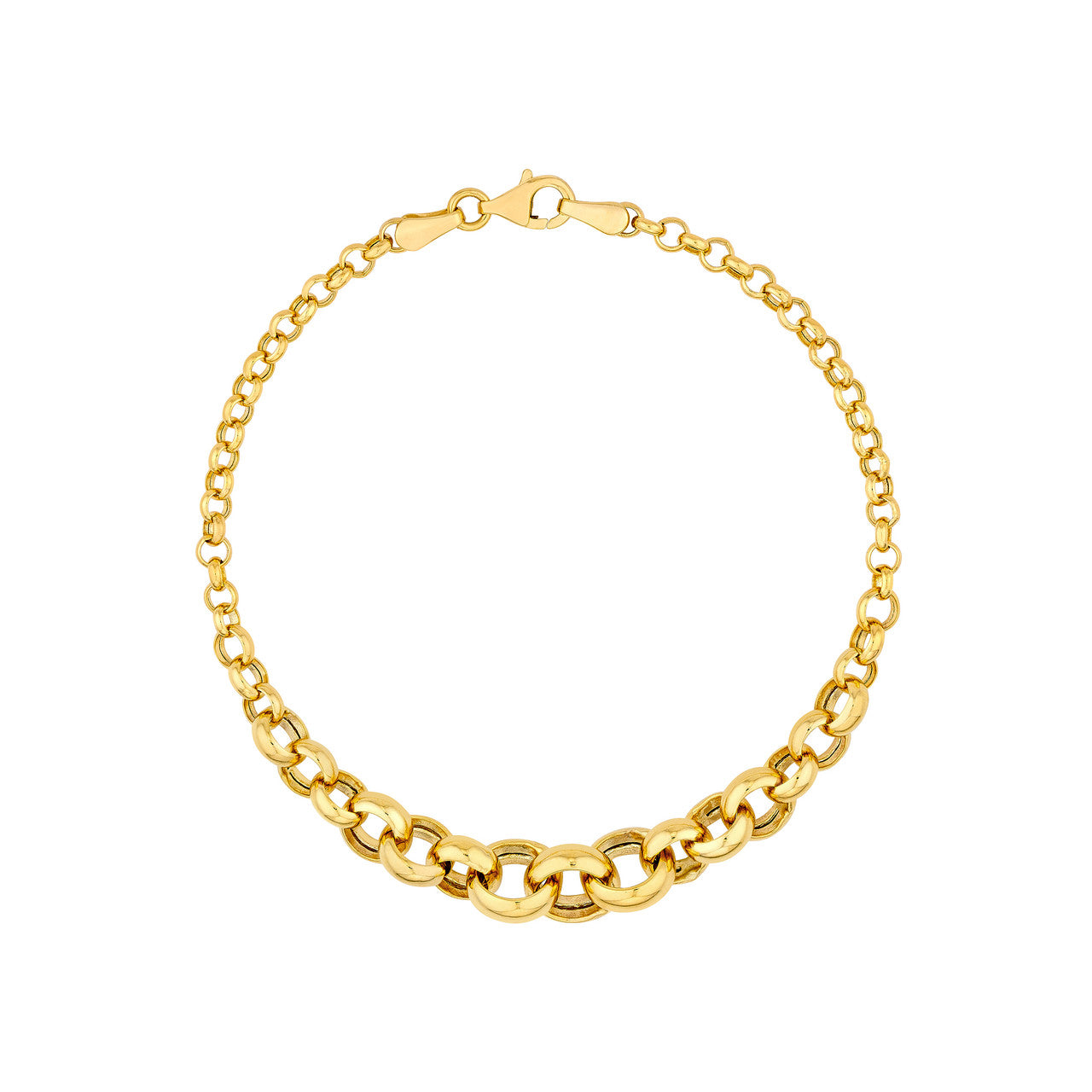 Hollow Graduated Round Link Bracelet 14K Yellow Gold