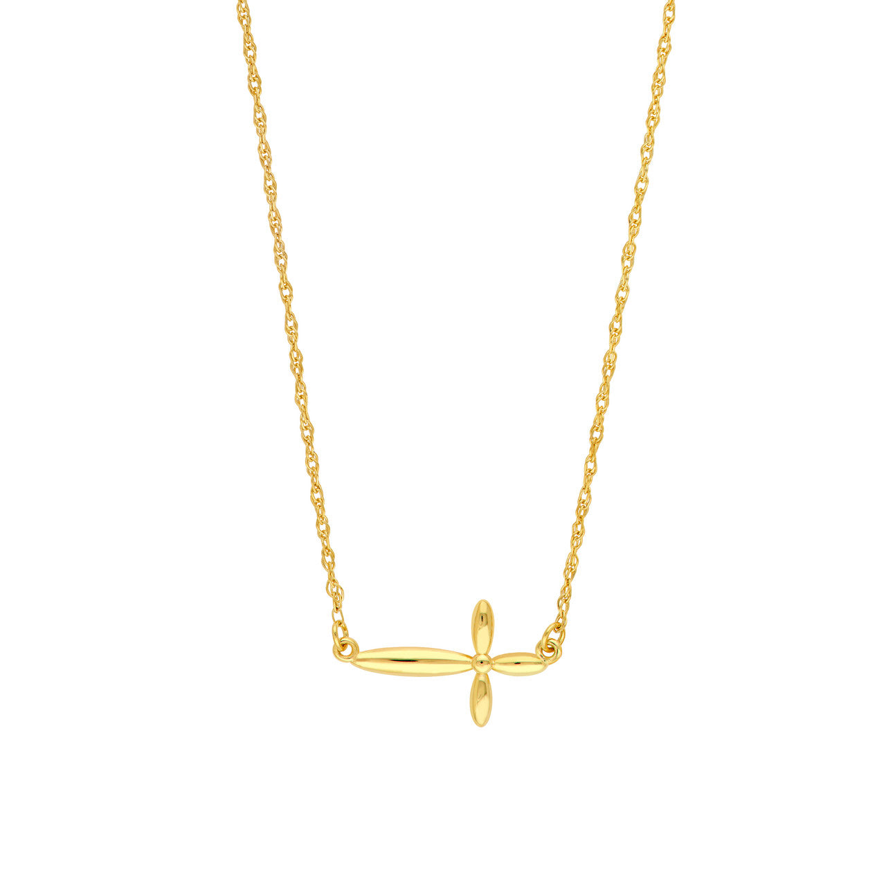 Puffy East West Cross Pendant Necklace 14K Yellow Gold