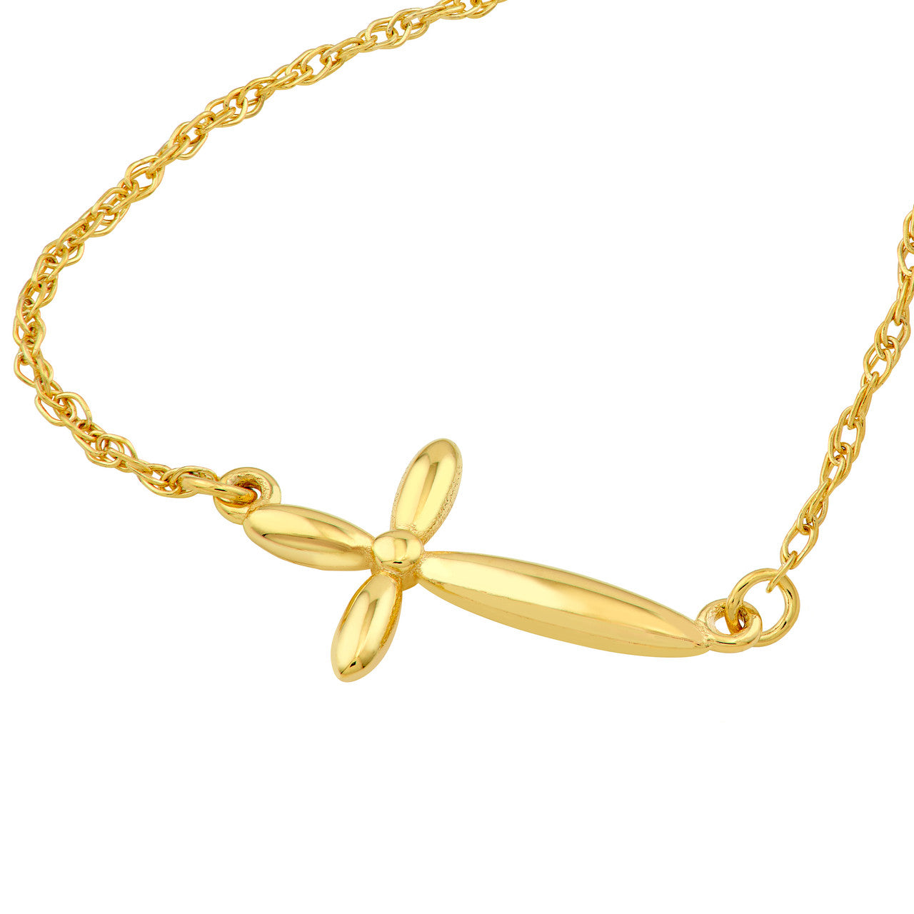 Puffy East West Cross Pendant Necklace 14K Yellow Gold