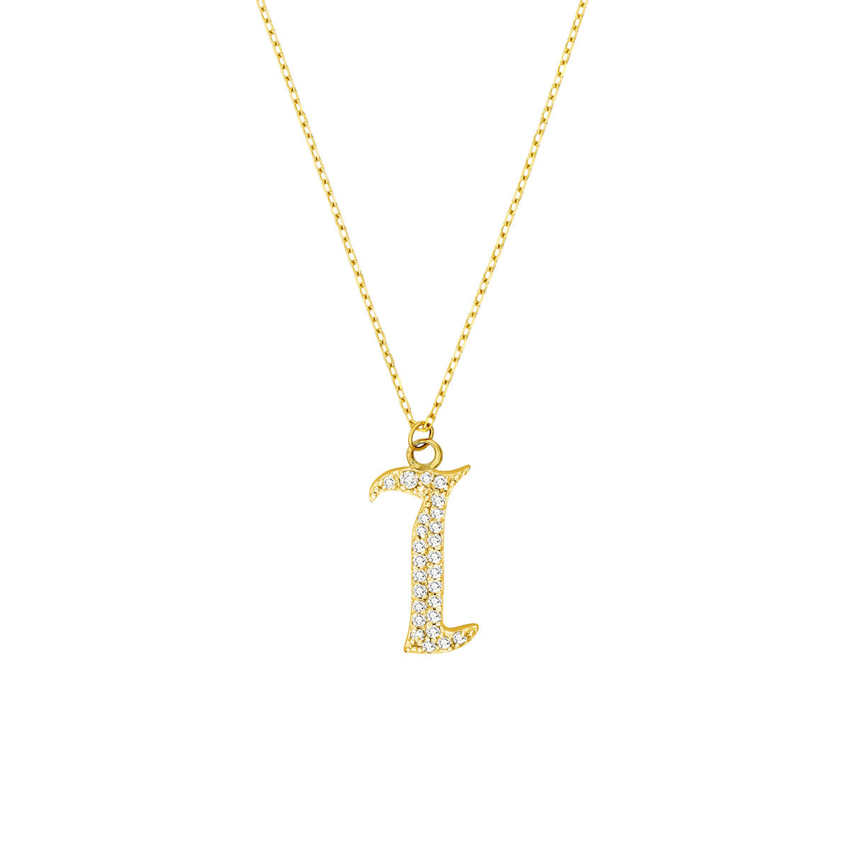 Diamond Gothic Initial Necklace 14K Yellow Gold