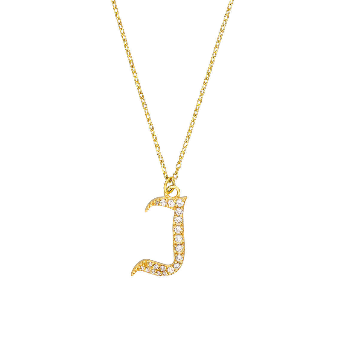 Diamond Gothic Initial Necklace 14K Yellow Gold