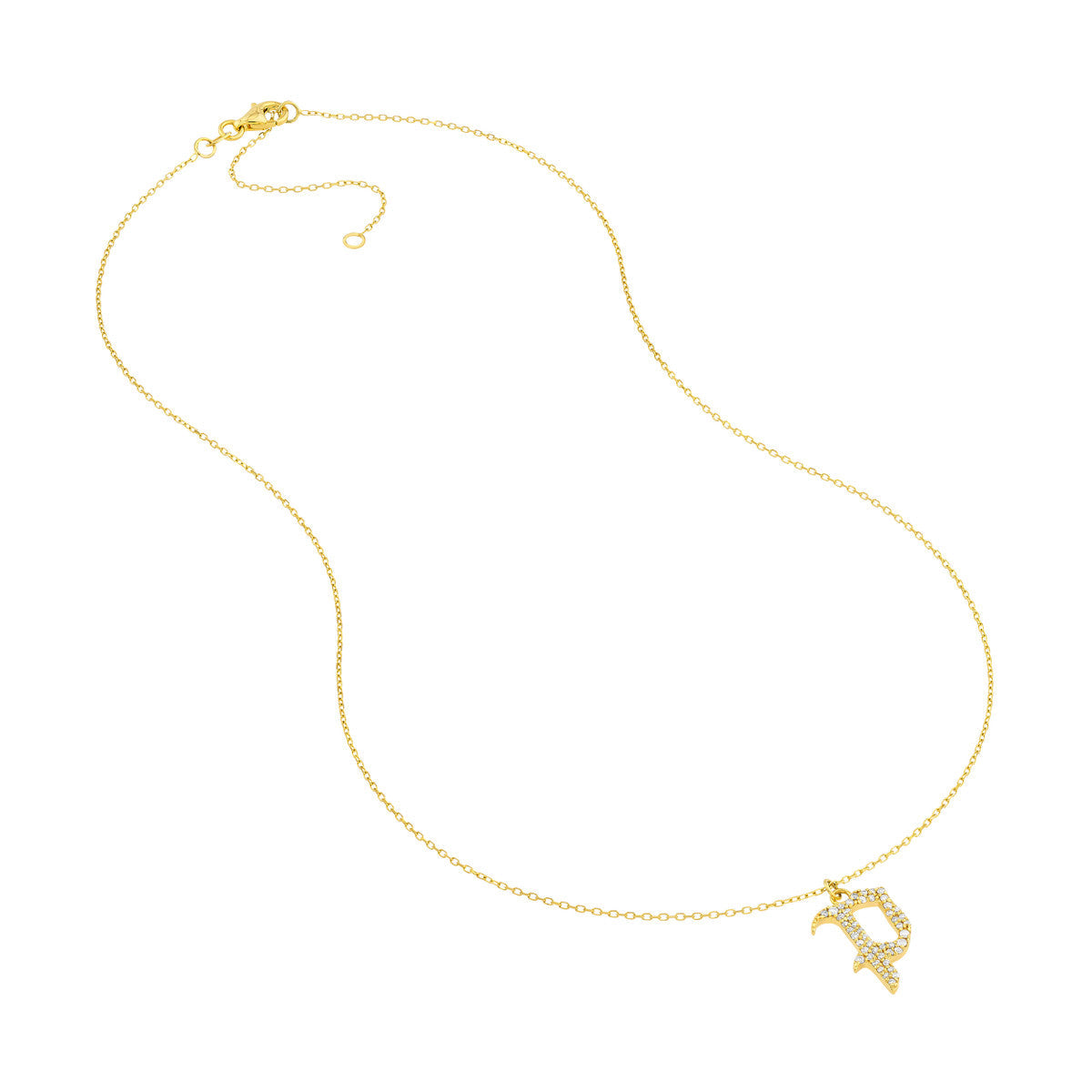 Diamond Gothic Initial Necklace 14K Yellow Gold