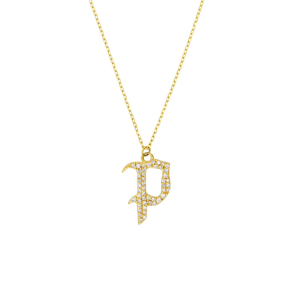 Diamond Gothic Initial Necklace 14K Yellow Gold