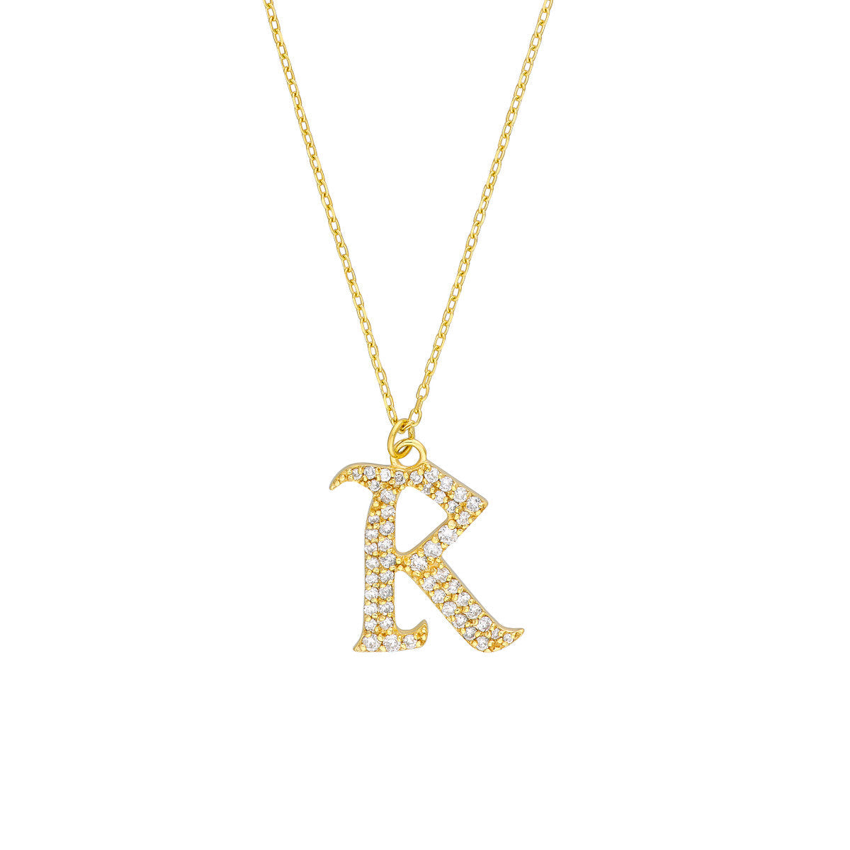 Diamond Gothic Initial Necklace 14K Yellow Gold