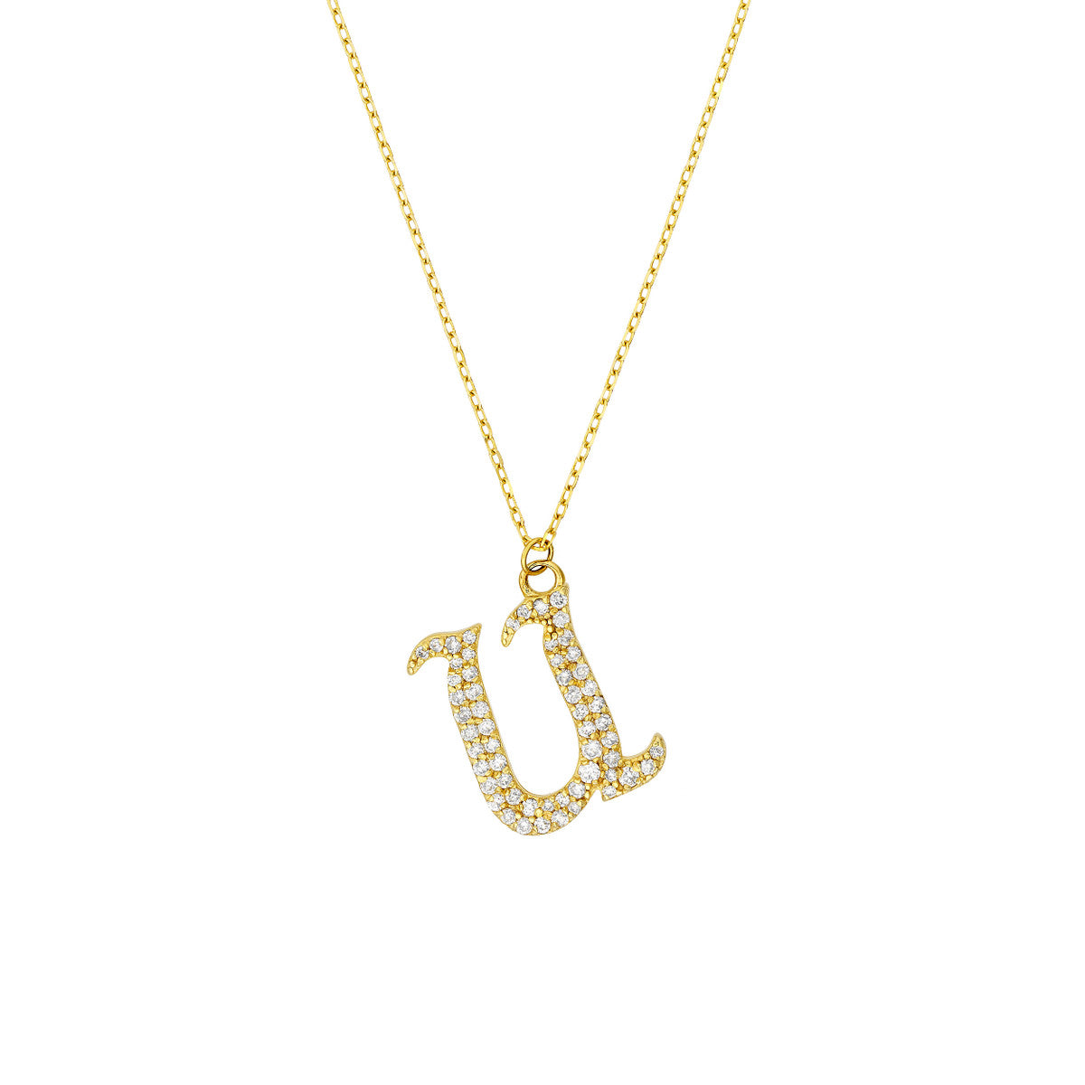 Diamond Gothic Initial Necklace 14K Yellow Gold