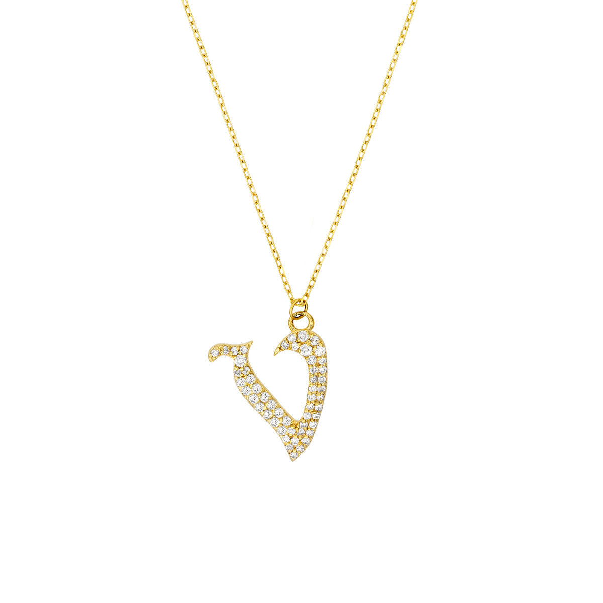 Diamond Gothic Initial Necklace 14K Yellow Gold