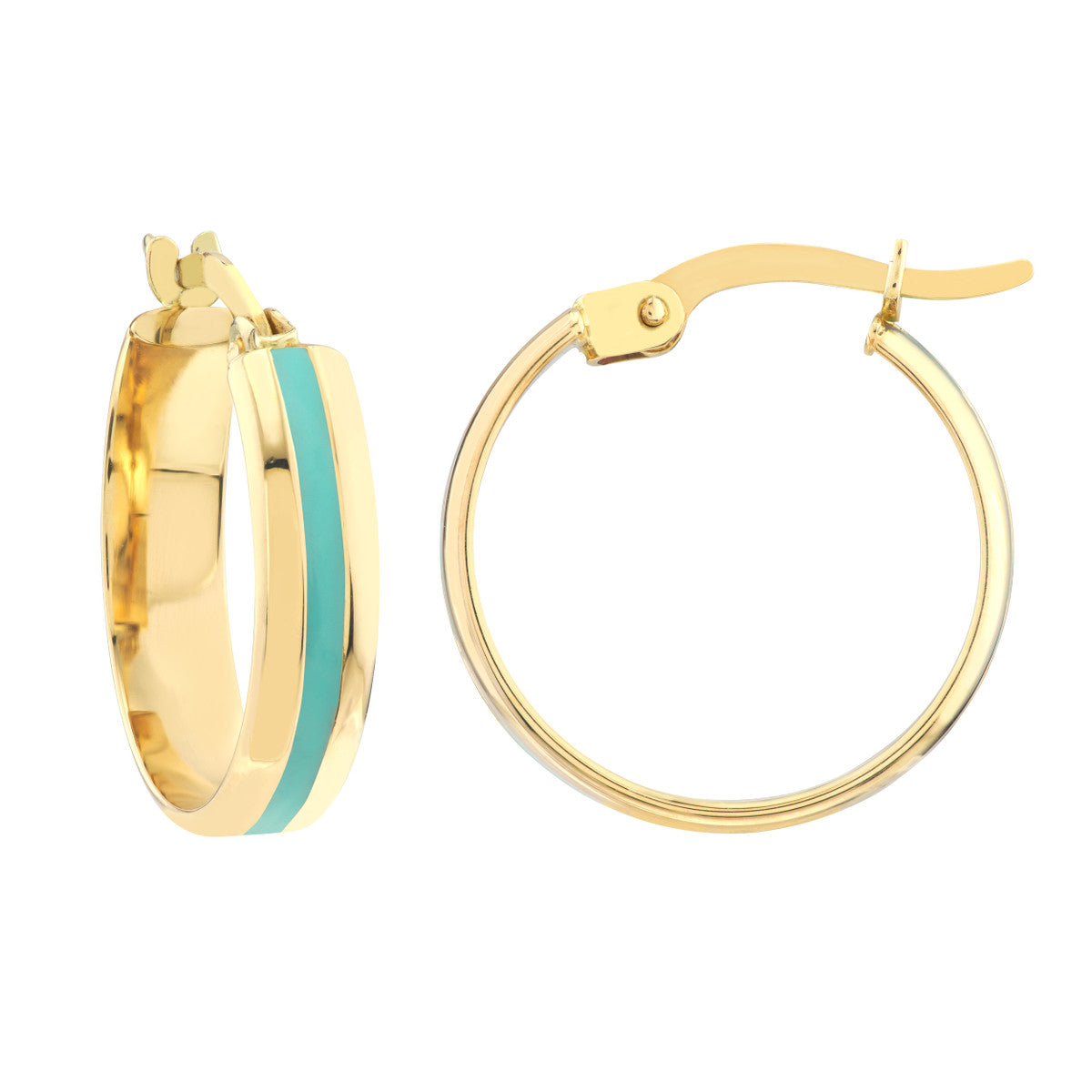 Colorful Enamel Round Hoops 14K Yellow Gold