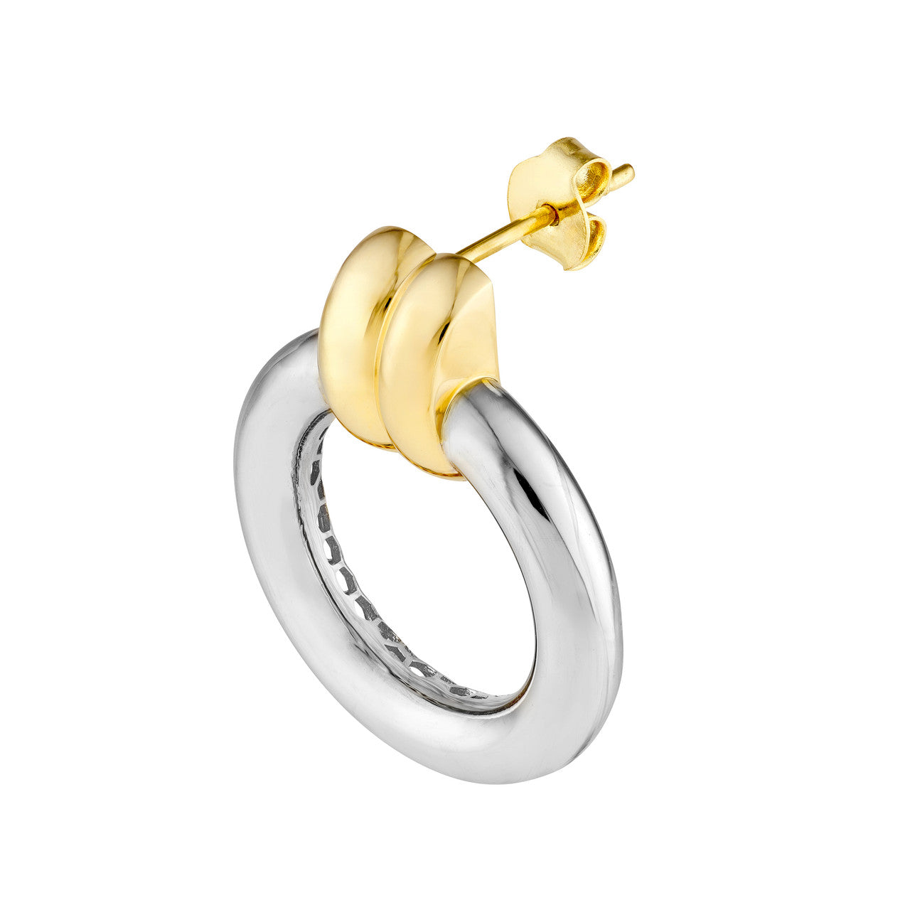 Two-Tone Dangle Hoop Earrings 14K Gold