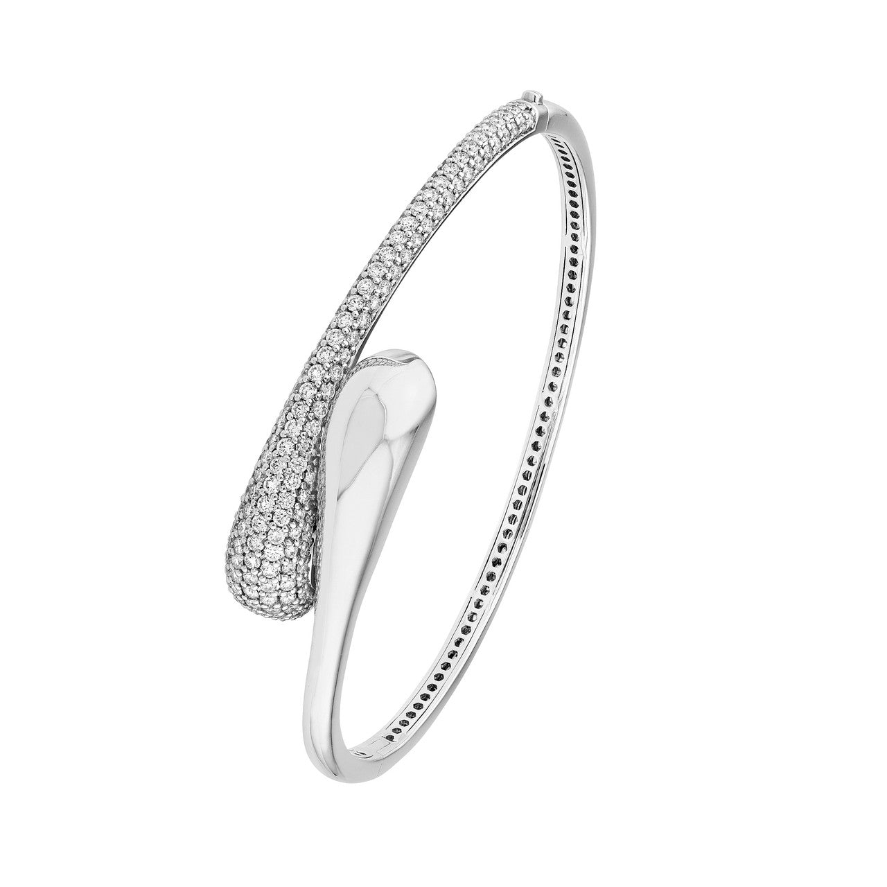 Diamond Pave Teardrop Bypass Bangle "The Puffy" in 14K White Gold