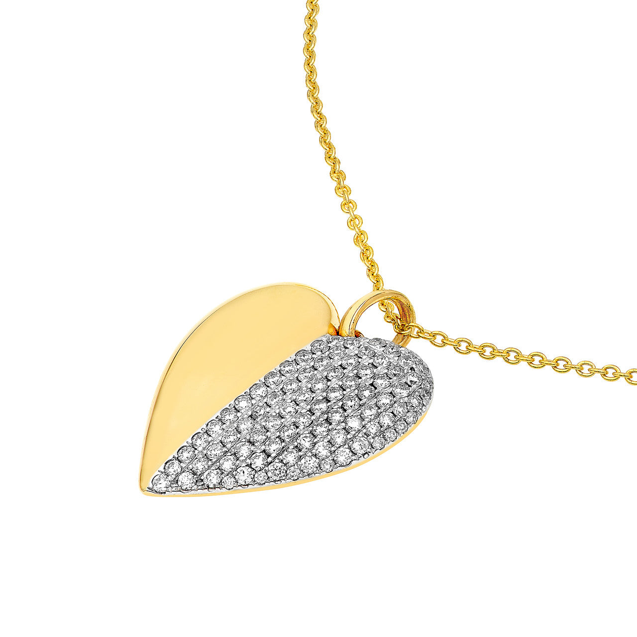 50/50 Diamond Pavé Heart Pendant 14K Gold