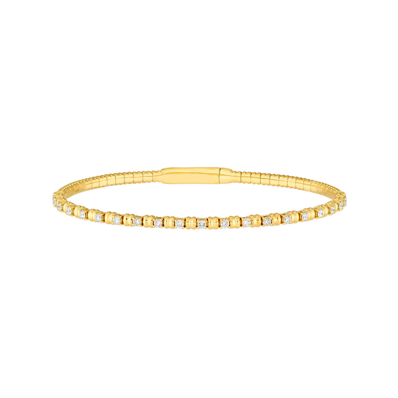 5/8 CTW Alternating Diamond and Ribbed Flexi Bangle 14K Yellow Gold