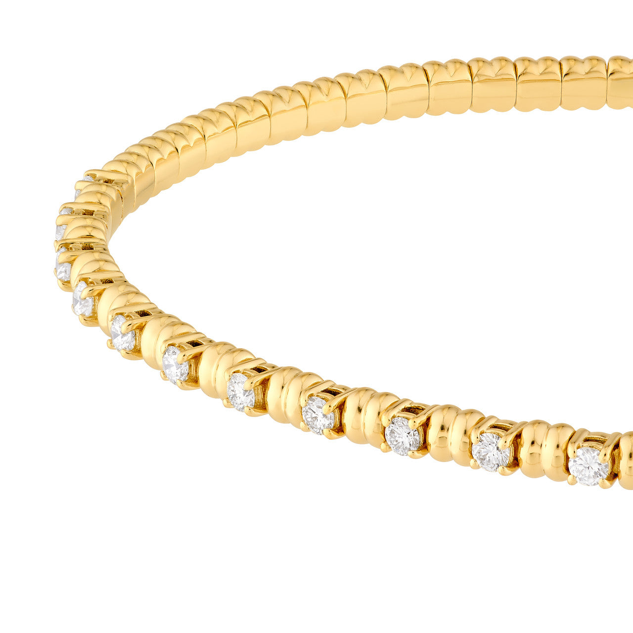 5/8 CTW Alternating Diamond and Ribbed Flexi Bangle 14K Yellow Gold