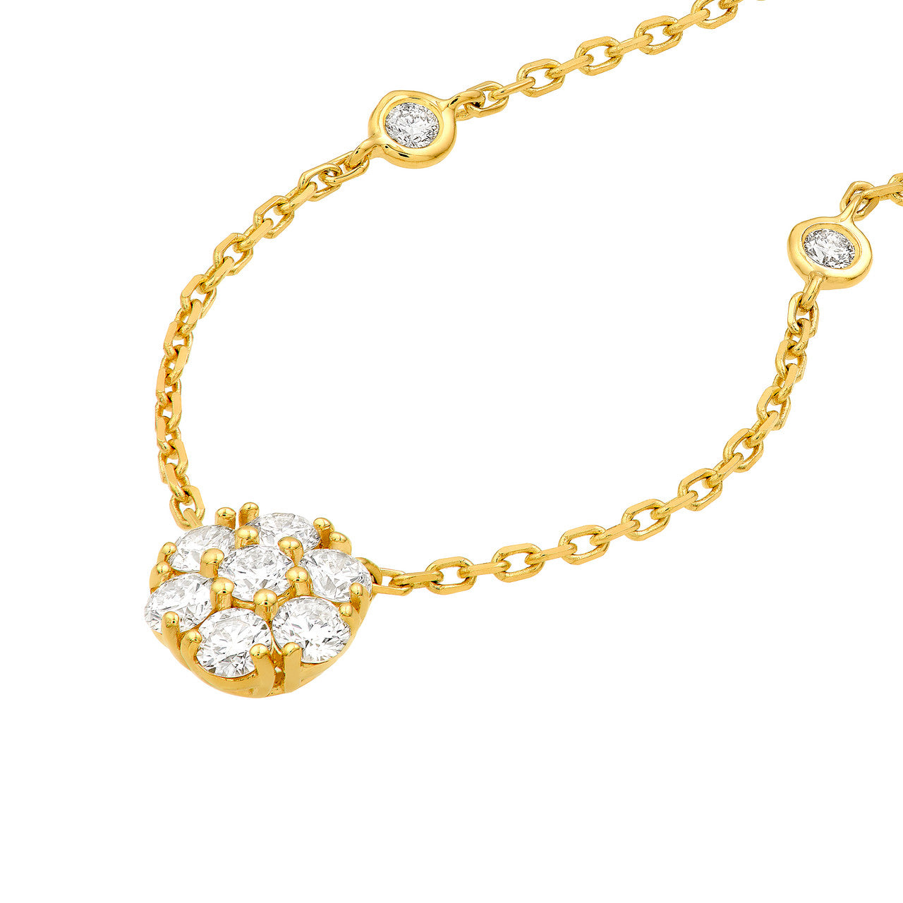 7/8 CTW Diamond Cluster & Bezel Station Necklace 14K Gold