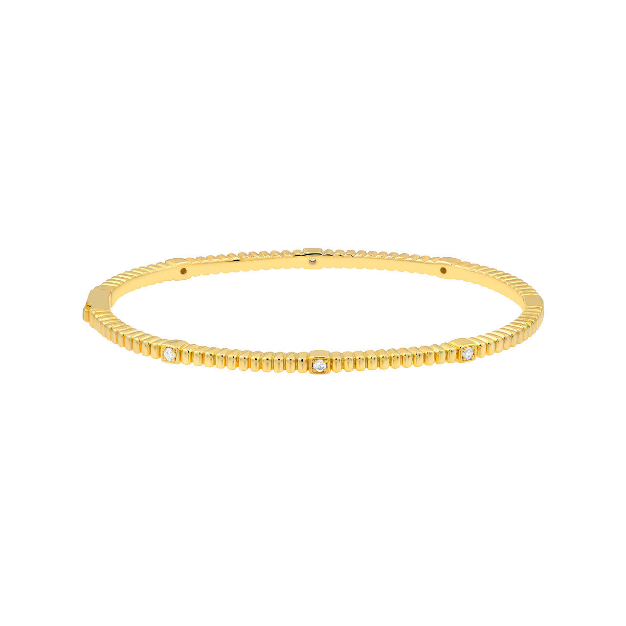 Diamond Fluted Station Bangle Bracelet 14K Yellow Gold