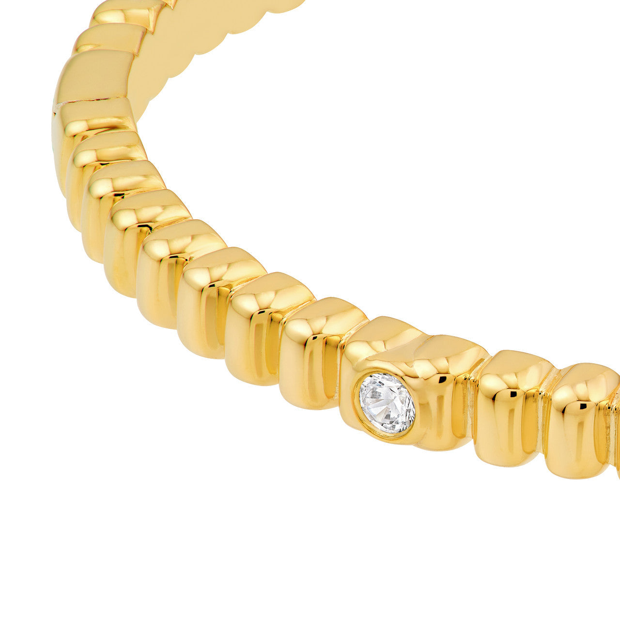 Diamond Fluted Station Bangle Bracelet 14K Yellow Gold