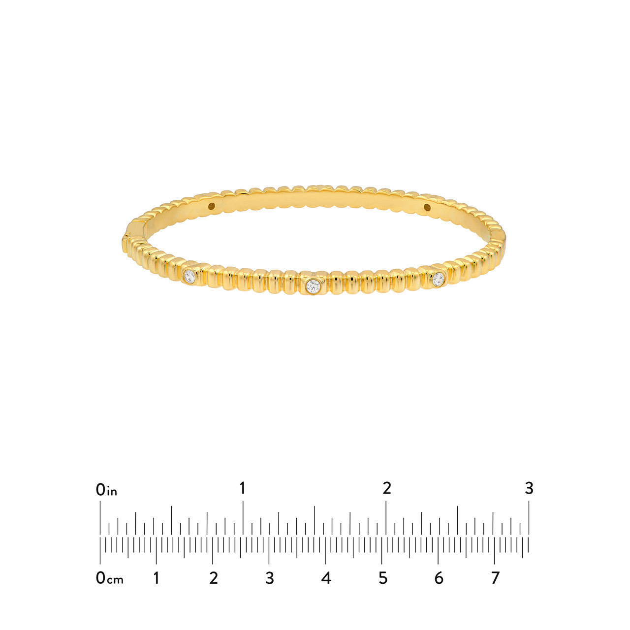 Diamond Fluted Station Bangle Bracelet 14K Yellow Gold