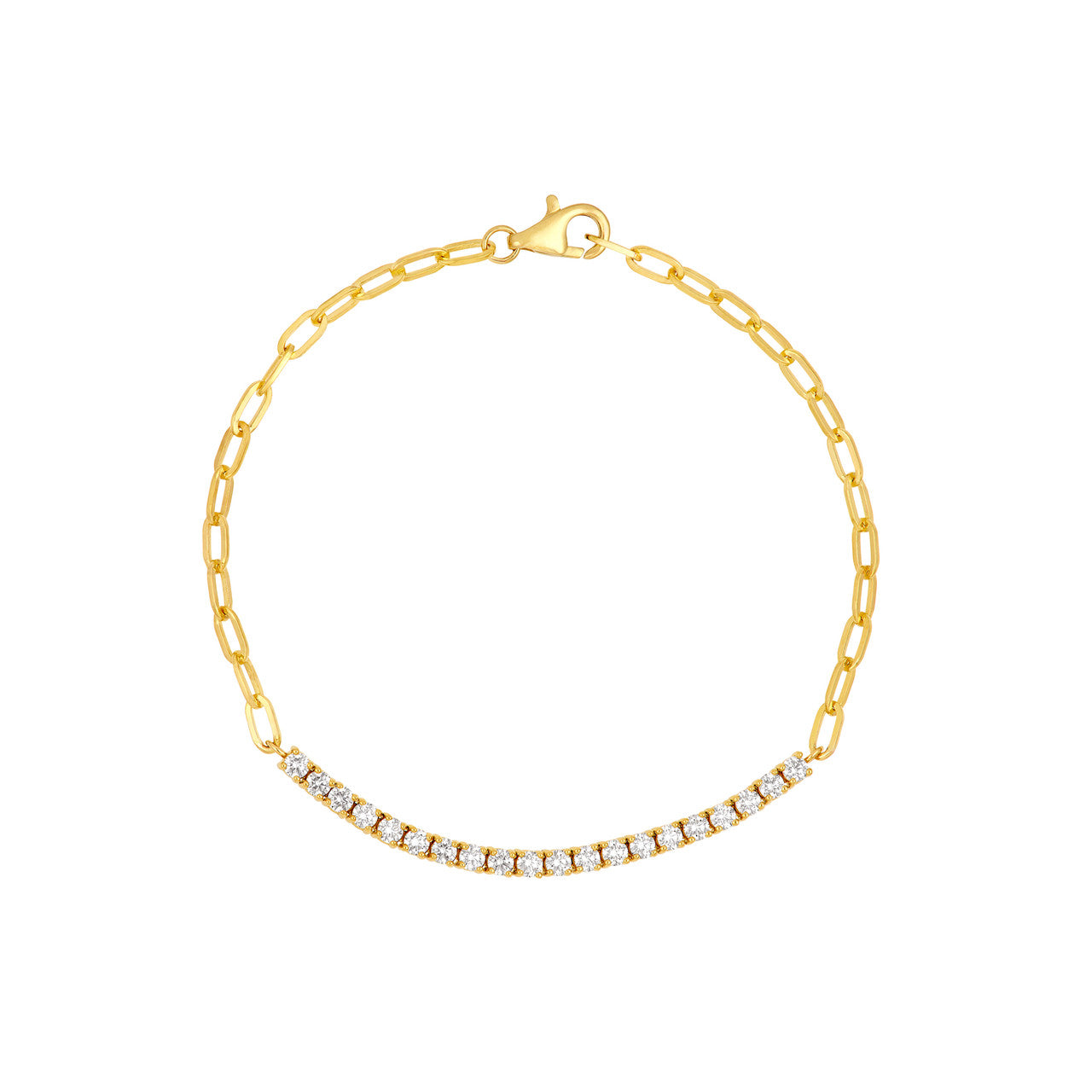 1.0 CTW Diamond Paper Clip Bracelet 14K Yellow Gold