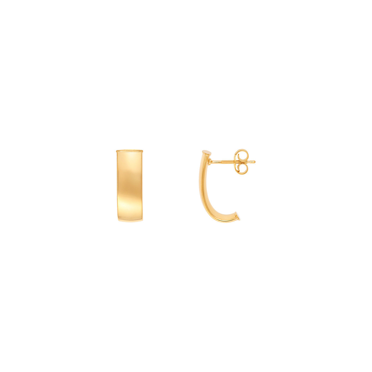 Flat Oval Tube J Hoop Earrings 14K Yellow Gold