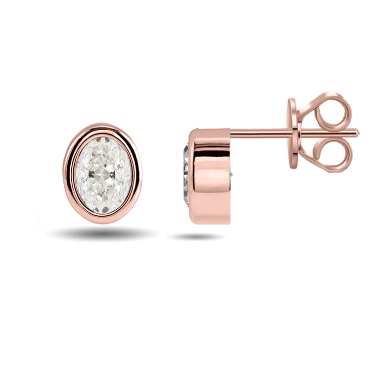 Bezel Oval Cut Basket Stud Earrings 0.25CTW to 1.50CTW