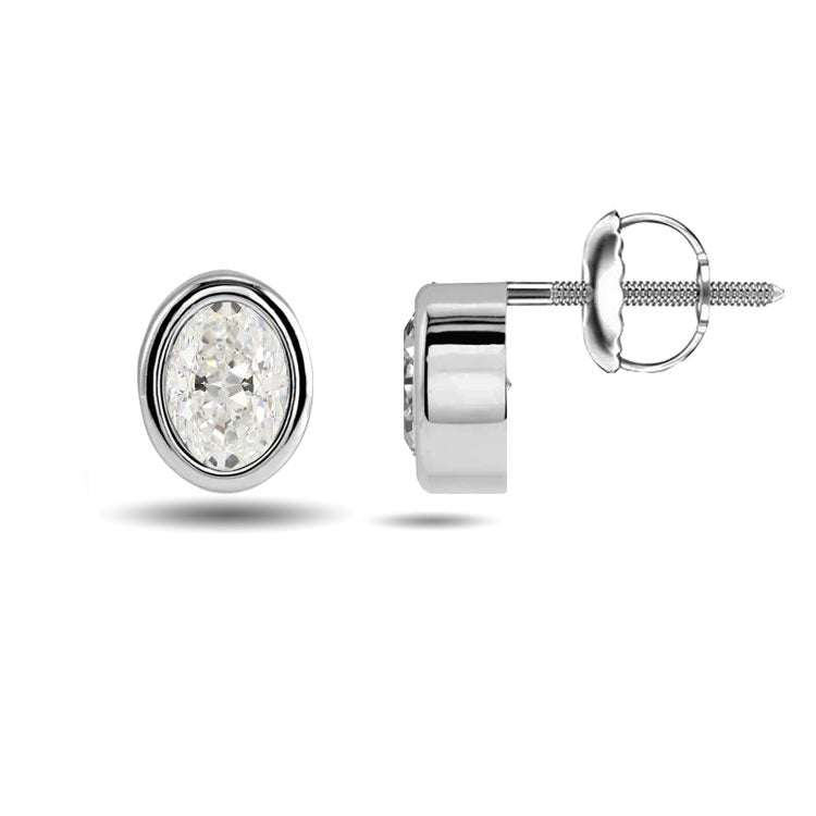 Bezel Oval Cut Basket Stud Earrings 0.25CTW to 1.50CTW
